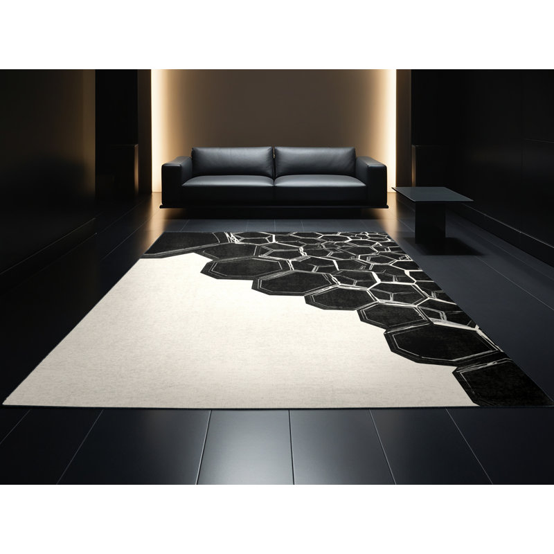 Tapis noir moelleux à motif de ruche Alio, 7 x 10