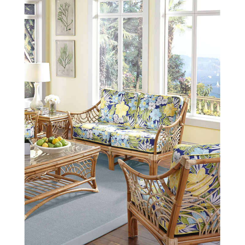 Rainey Upholstered 56.5'' Loveseat, Aqua 100% Polyester, Brownwash