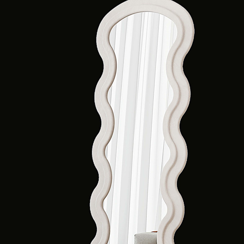 Flannel Full Length Wave white Floor Mirror with Stand for Bedroom living room Hanging or Against The Wall, Cream White