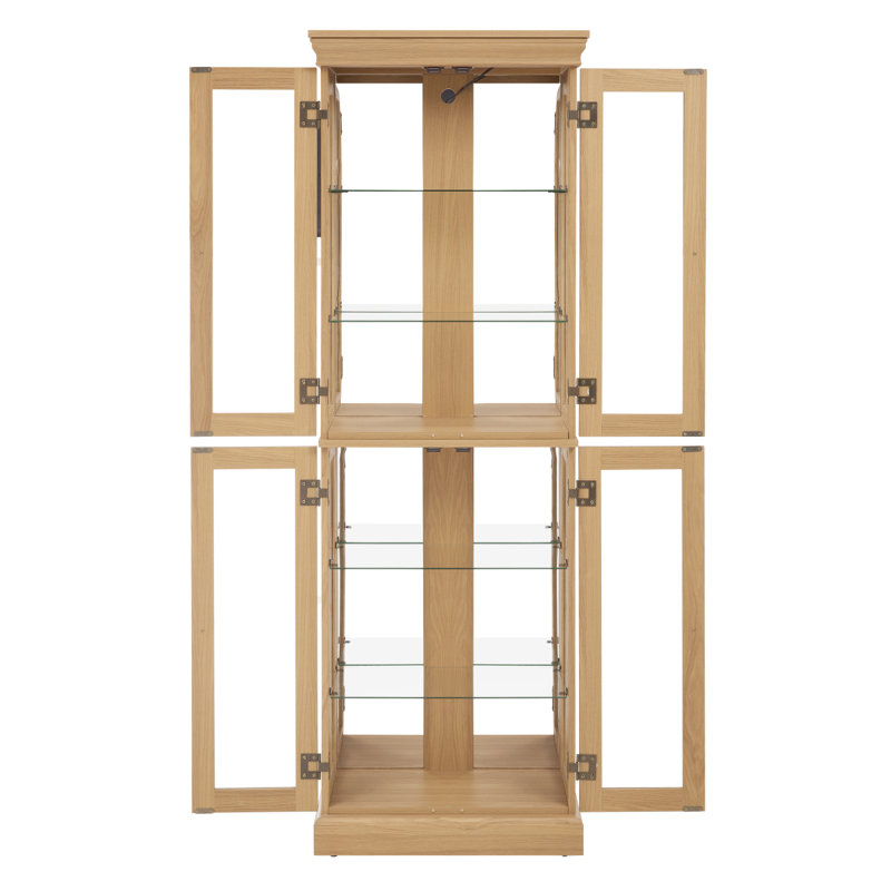 Lighted Curio Cabinet, Glass Display Cabinet With Adjustable Shelves, Vintage Storage Case, Natural