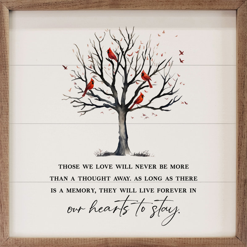 Our Hearts To Stay Cardinal Tree White, 12" H x 12" W x 1" D