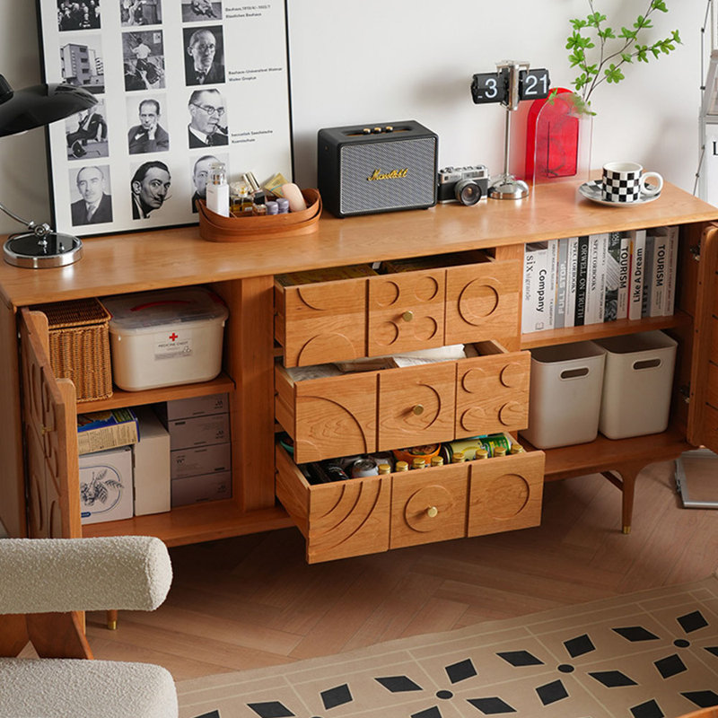Creative carved drawer storage cabinet, Cherry Wood Color