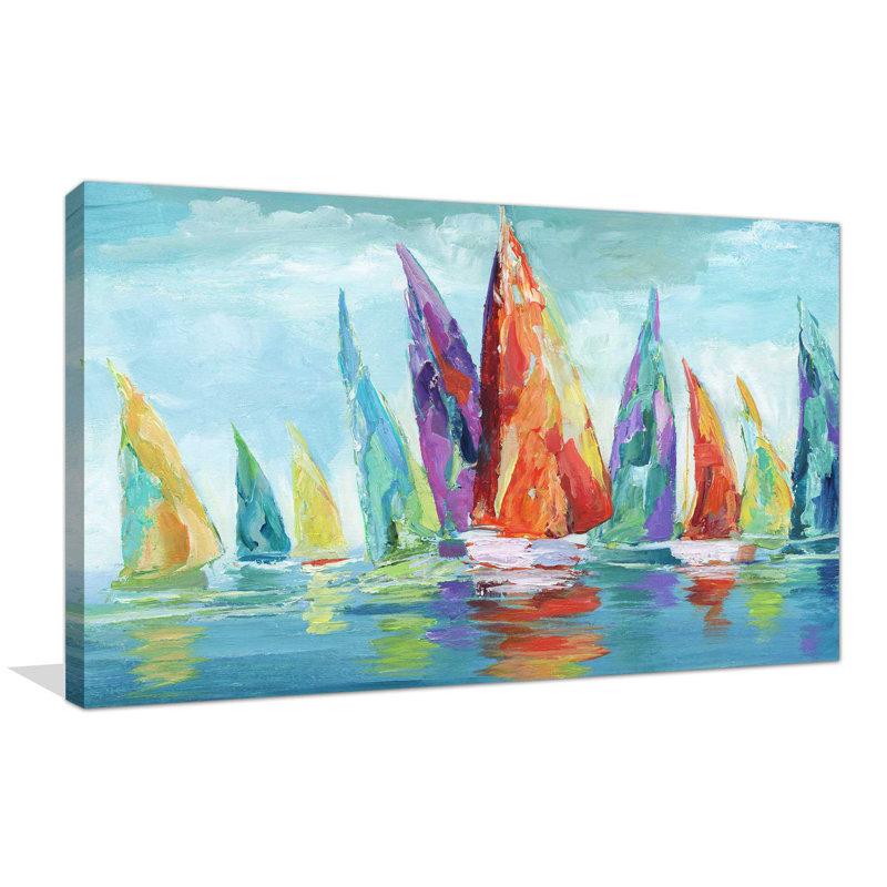 «Fine Day Sailing I», reproduction de peinture acrylique, H 18 po x l 30 po x P 1 po, Toile tendue