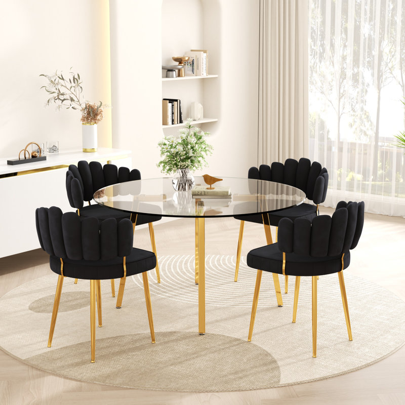 Ensemble de table de salle à manger 5 pièces pour 4 personnes, H 29,5 po x l 47 po x P 47 po, Noir