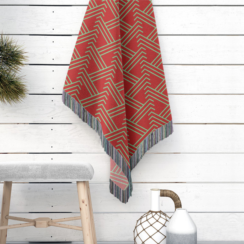 Hand Woven Throw Blanket, 60" W x 80" L, Red, Geomoetric