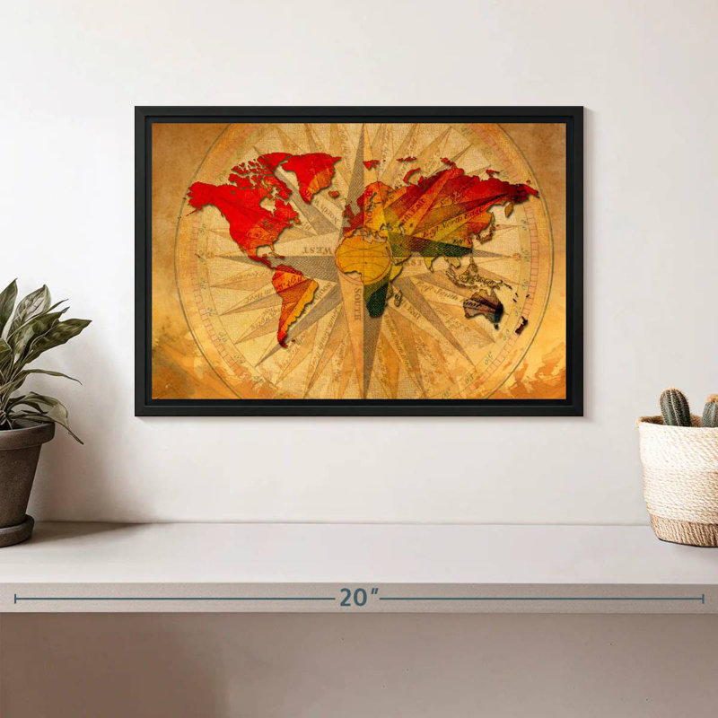 Aliaz Old Compass World Map, 9" H x 13" W