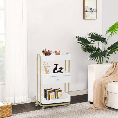 Utility Trolley with Wheels and Drawer, Stylist Rolling Storage Cart