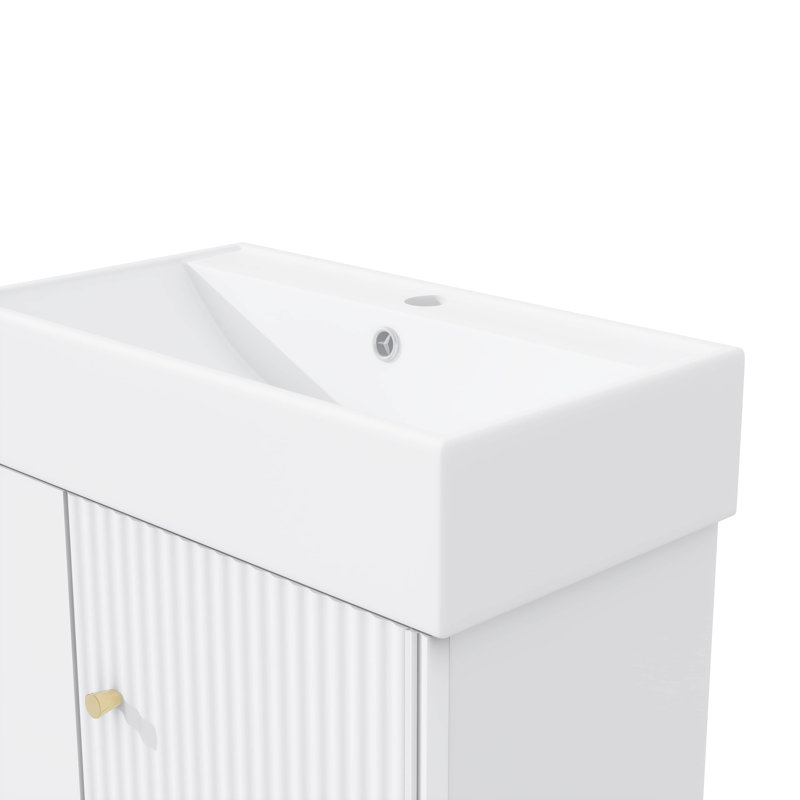 Meuble-lavabo mural 21,6 pouces avec évier et rangement ouvert à gauche, White