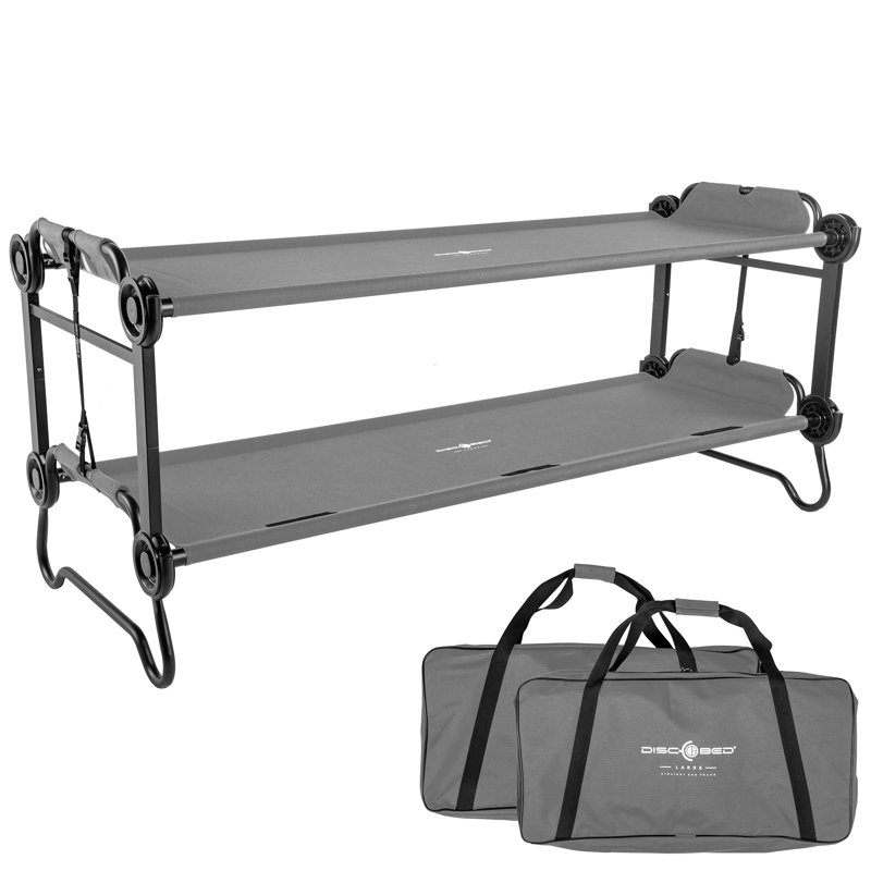Disc-O-Bed Large Outdoor Convertible 2 Person Portable Camping Bunk Cots, Grey, Gray