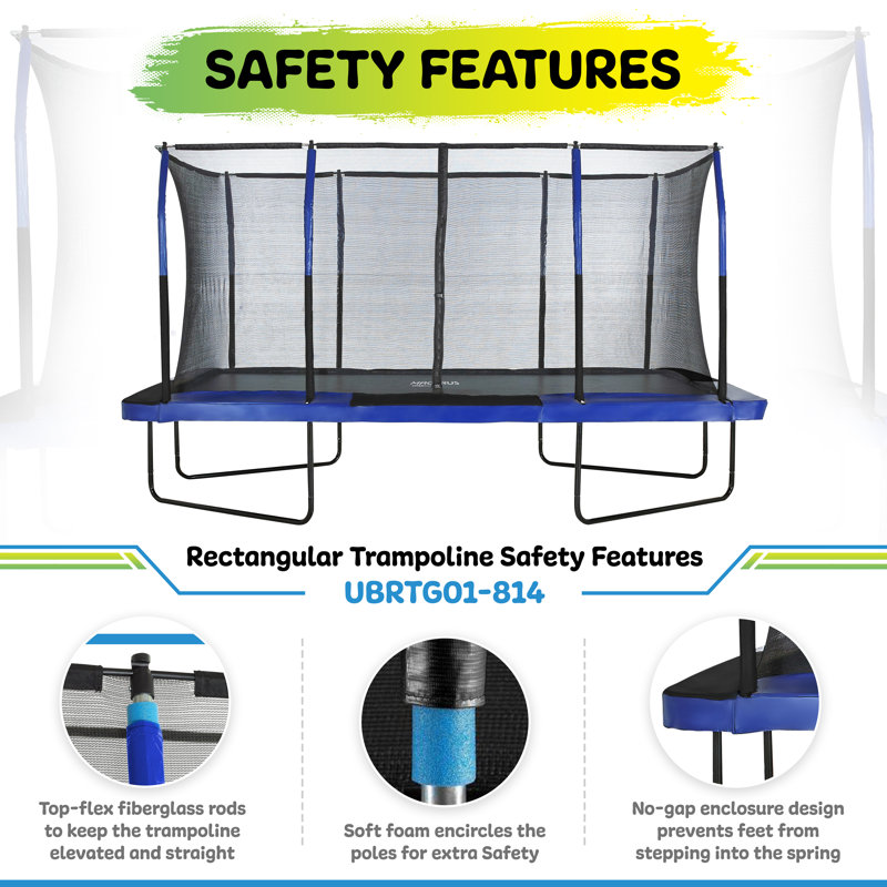 14 ft x 9 ft Black and Blue Rectangular Trampoline with Enclosure