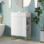 Meuble-lavabo blanc 21,6 po, armoire combinée, meuble de rangement pour salle de bain, lavabo simple en céramique, rangement sur le côté droit