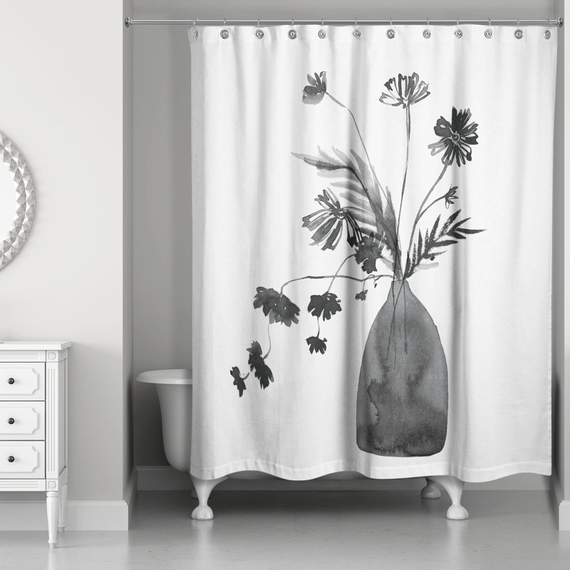 Floral Shower Curtain with Hooks Included