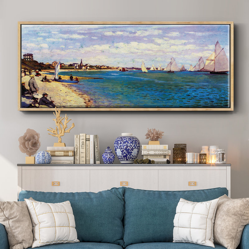 «The Beach at Sainte Adresse» par Monet, toile encadrée, H 8 po x l 20 po
