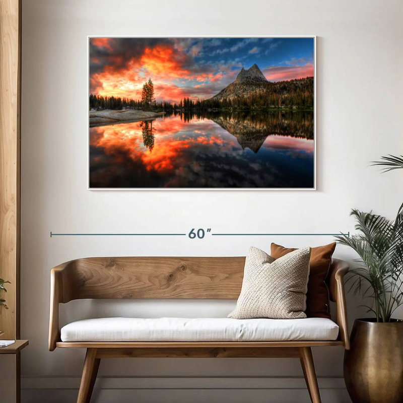 Coucher de soleil au parc Yosemite, 46 po x 31 po, Cadre flottant blanc