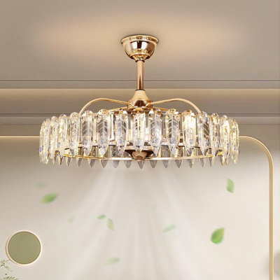 Gold Caged Ceiling Fan with Light, Remote and Maple Crystal