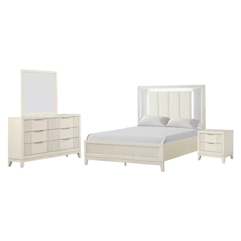 Ensemble de chambre à coucher grand avec commode 4 pièces Toi, Quatre pièces : lit, commode, miroir et table de, Chrome