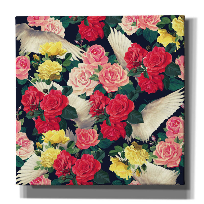 «Flowers And Wings» par Mark Ashkenazi, art mural sur toile, H 37 po x l 37 po x P 1,5 po