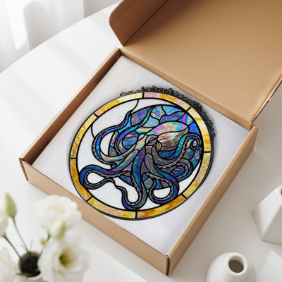 Vitrail de fenêtre teint 7,8 po Octopus