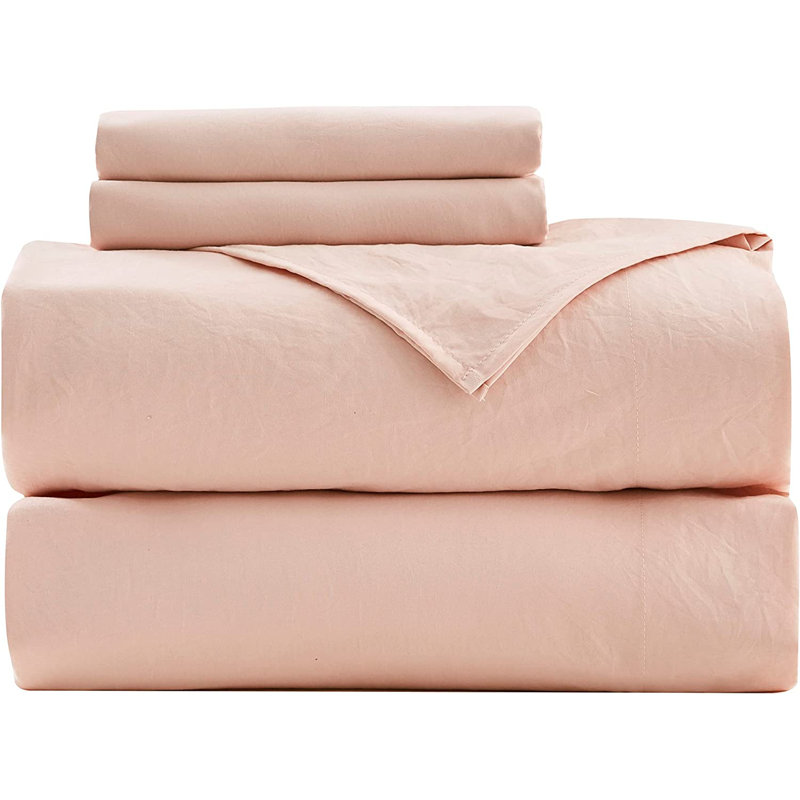 Washed Microfiber Bedding Microfiber Sheet Set, Queen Sheet Set + Fitted Sheet + 2 Pillowcases, Blush Pink