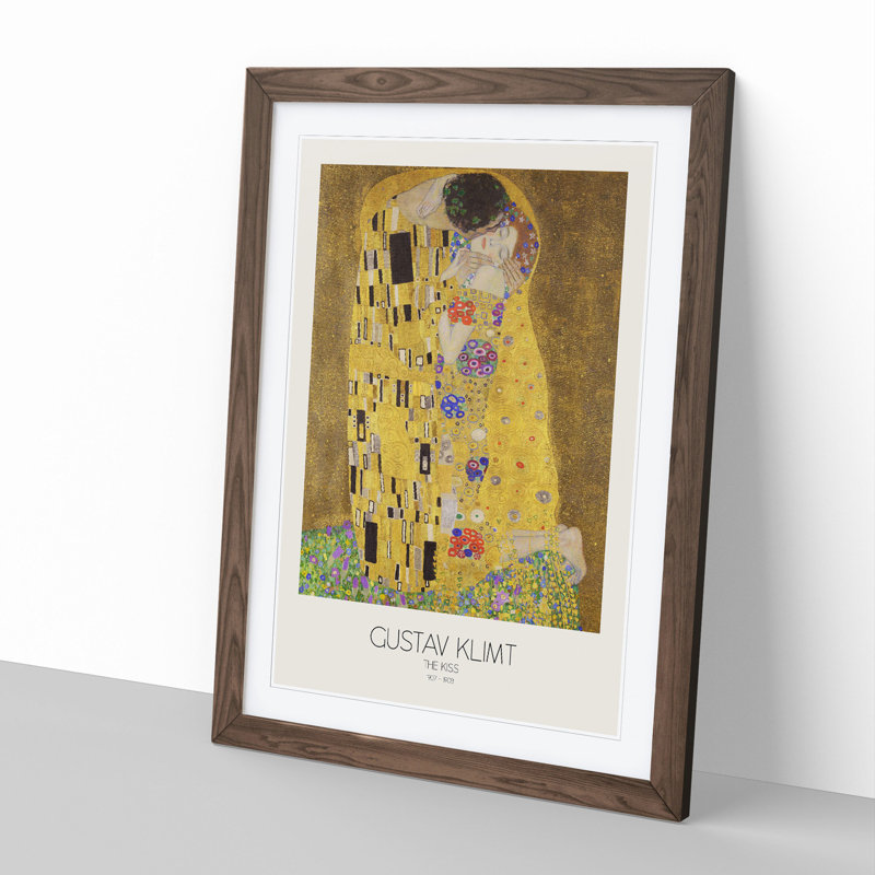 The Kiss No.2 with Border by Gustav Klimt - Picture Frame Painting, Walnut, 65cm H x 48cm W x 2cm D