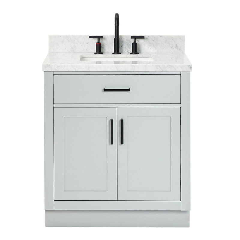 Meuble-lavabo simple en bois massif 30 po avec plateau en marbre de Carrare 1,5 po Tidworth, Gris / noir mat