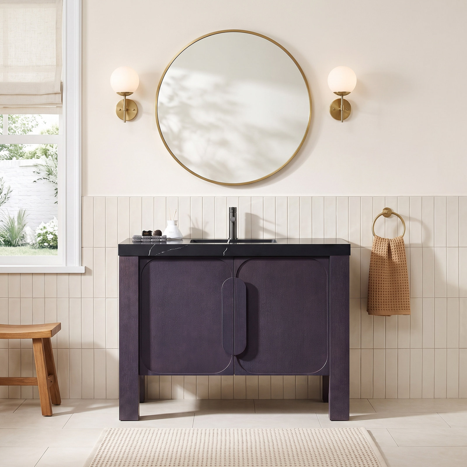 48" Oak Single Bathroom Vanity, Black, Espresso Oak