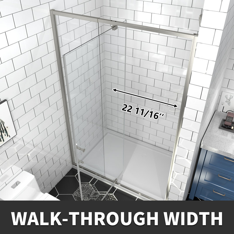 privdr 44"-48" W X 71" H Pivot Swing Semi-Frameless Shower Door with 1/4" Tempered Clear Glass, Brushed Nickel
