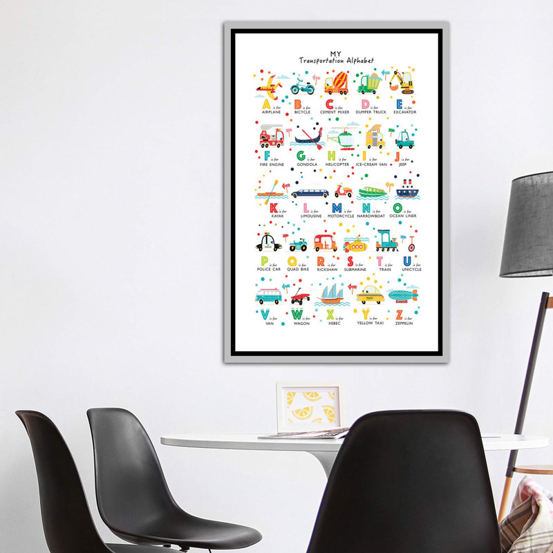 Transport - alphabet, H 60 po x l 40po x P 1,5 po, Toile avec cadre argenté, Pas de tapis