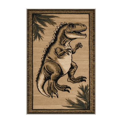 Machine Washable Dinosaurs Beige Area Rug