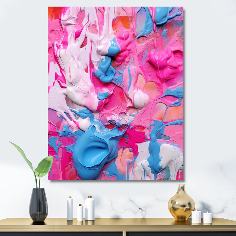 Rose et bleu liquide Art I - fractales, reproduction d'art sur toile, H 20 po x l 12 po x P 1 po, Toile tendue