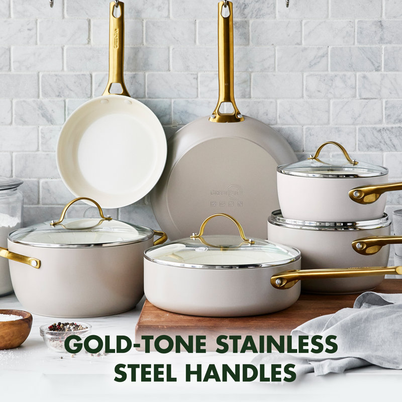 Taupe and Gold 10-Piece Anodized Nonstick Cookware Set
