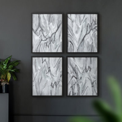 Marbré blanc I, reproduction encadrée - ensemble de 4