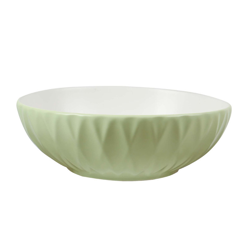 16" Round Ceramic Vessel Bathroom Sink – Modern Textured Bowl Design in Sage Green, Green