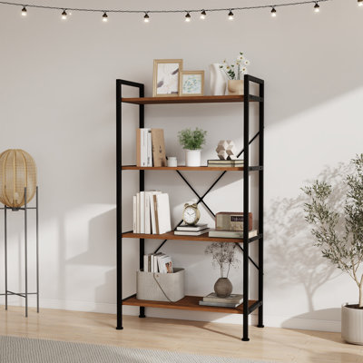 48"H x 26"W Industrial Etagere Bookcase, 4-Tier Open Display Storage Shelves, Walnut