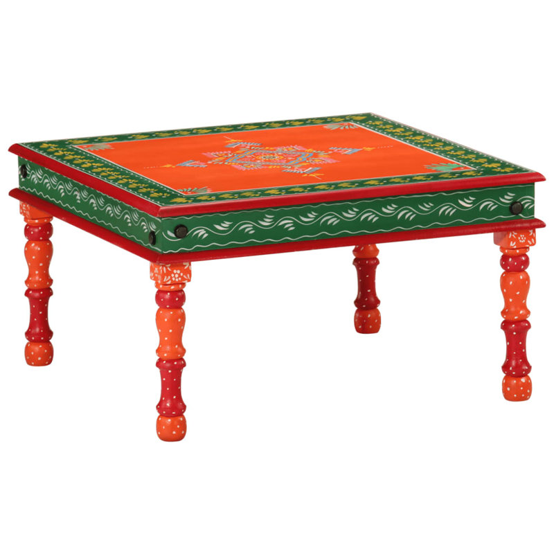 Table basse mangue en bois massif peint à la main bleu, Orange