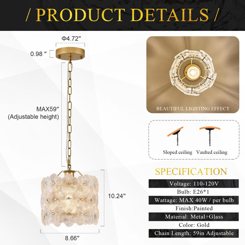 Luminaire suspendu en verre doré