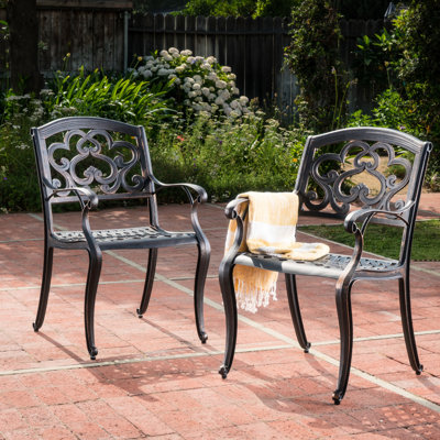 Ensemble de 2 chaises de salle à manger en fonte d'aluminium, couleur cuivre, aspect rouille, assise confortable, dossier moelleux, chaises d'extérieur (2) -