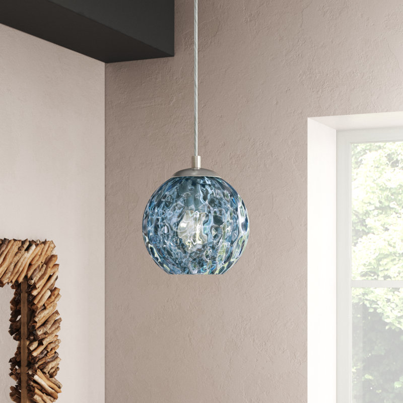 Mackey Azura Hammered Blue Glass Pendant, Blue