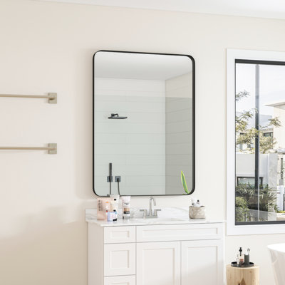 Miroir de salle de bain 30 po x 40 po avec cadre en métal noir rectangulaire