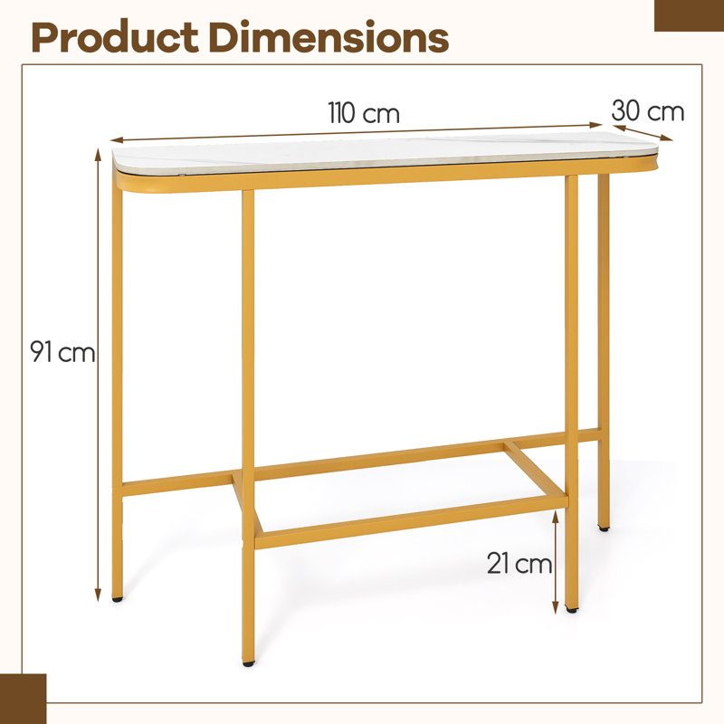 110cm Stone Top Console Table, Gold