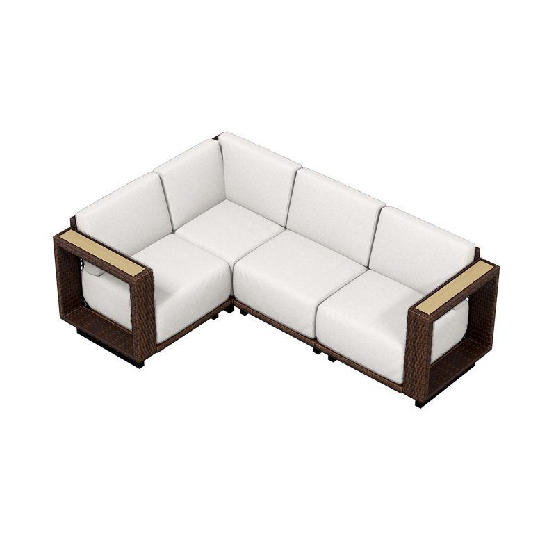 Ensemble de conversation d'extérieur en osier 4 pièces Eila avec coussins ultra-épais de 10 po, Dark Grey Cushion/Brown Frame