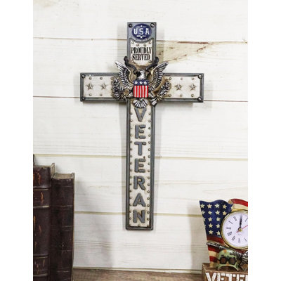 Western USA Proudly Served Flag American Great Seal Eagle Veteran Wall Cross