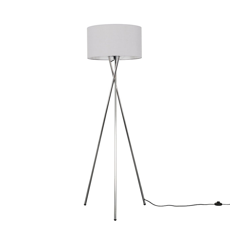 Misner 155cm Camden Tripod Floor Lamp with Large Reni Shade, Cool Grey, No, Polished Chrome 