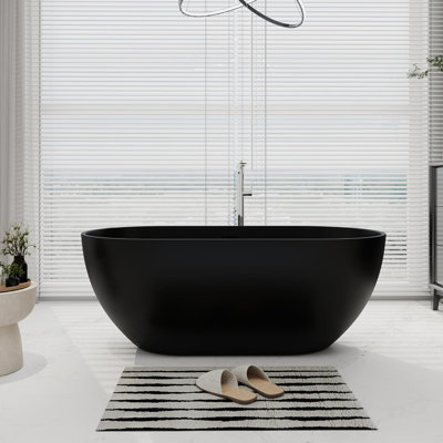 KAKUSIGA 59 inch Freestanding Tub Solid Surface Stone Resin Soaking Bathtub