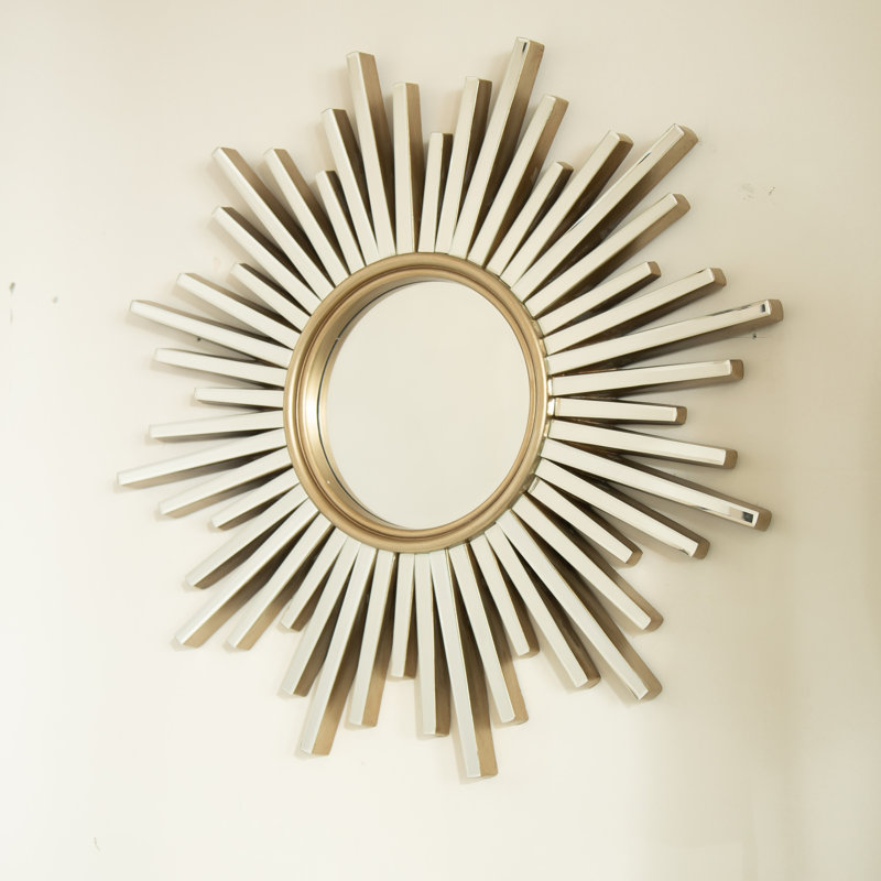 Lightweight Silver Mirror Pu Sunburst Design For Bathroom, Bedroom, Or Entryway Decor