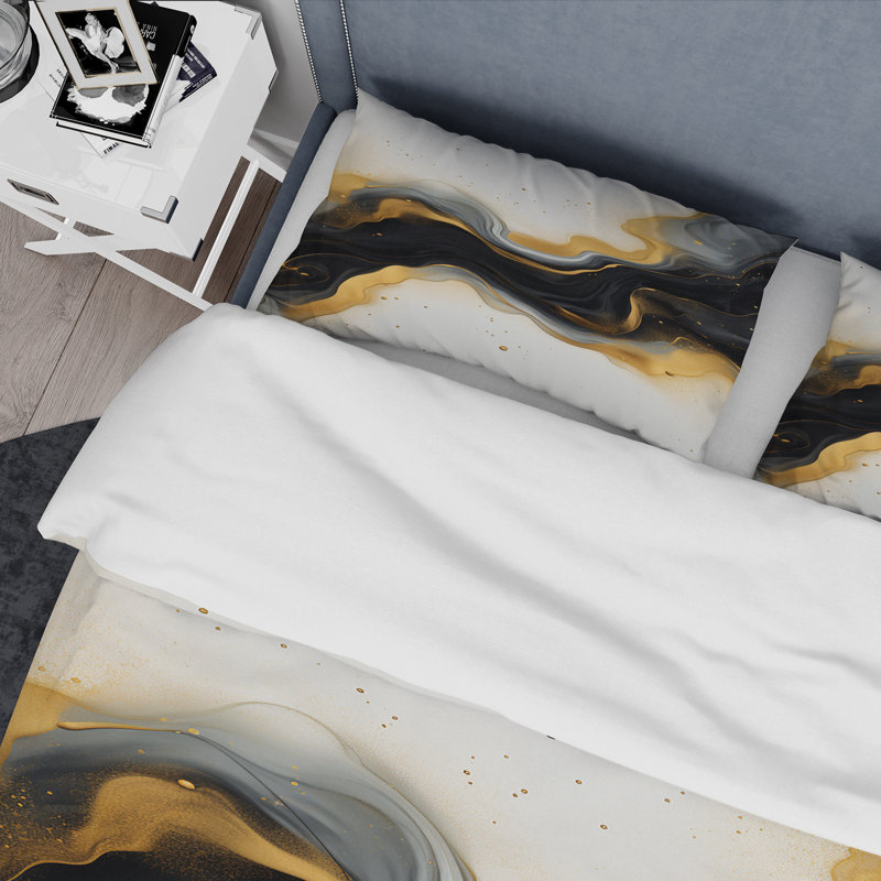 Ensemble de housse de couette en marbre doré et noir Essence IV - Abstract Marble