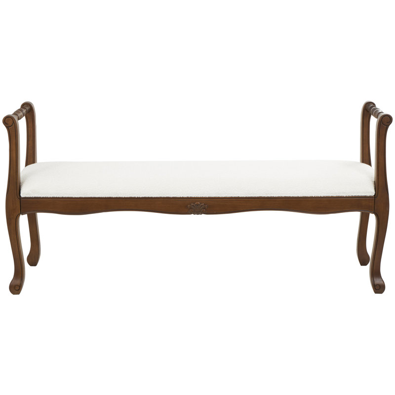 Tyisha Fabric Arm Cream Bench with Brown Traditional Wood Turned Legs
