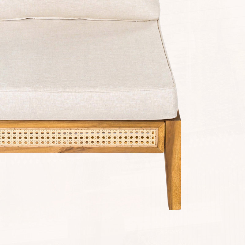 Set of 2 Armless Outdoor Chairs with Acacia Wood and Plastic Cane Frame – Thick Cushions