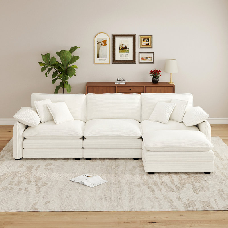 Ensemble de salon, canapé en L, canapé en velours côtelé, pour le salon, Beige Corduroy, 33.8" H x 115.3" W x 57" D