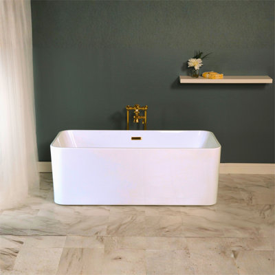 The St. Claire 60 in. Freestanding Rounded Rectangular Acrylic Tub without Faucet Holes and with Integrated Drain by Strom Living